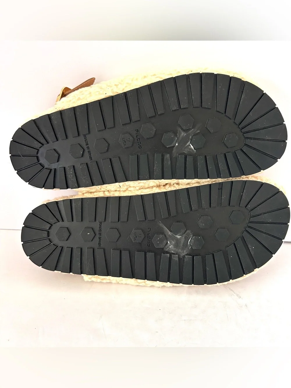 Anthropologie Pilcro Faux Shearling Clogs Beige Tan Leather Slippers Fleece US 9 - Picture 8 of 9
